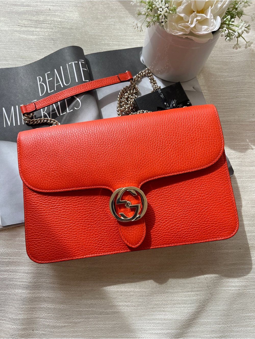 Gucci Dollar Calfskin Interlocking G Shoulder Bag Sun Orange